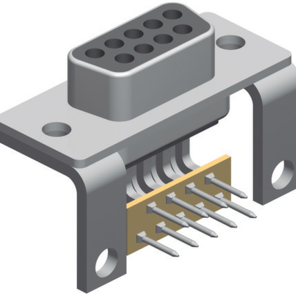 D-Sub, Open Body, Stamped Contact, Right Angle, Through Hole, 15 Contacts, Male, Tin/Gold, 4-40 UNC Jack Screw