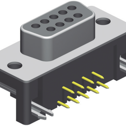D-Sub, "US" Footprint (8.08mm), Right Angle, Through Hole, 15 Contacts, Female, Tin/Gold, 4-40 UNC Jack Screw + Board Locks