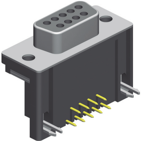 D-Sub, "Long" Footprint (15.00mm), Right Angle, Through Hole, 9 Contacts, Male, Tin/Gold, 4-40 UNC Jack Screw + Grounding Strap