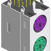 Mini Din, Shielded Dual Port, Right Angle, Tin/Gold, , 6+6 Contact, Through Hole, Female