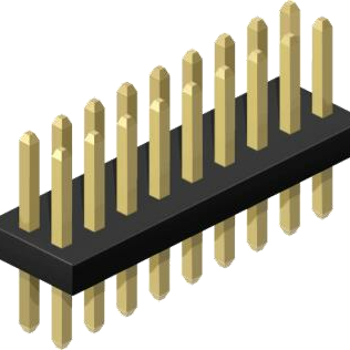 1.00mm Pitch, 2 Row, Vertical, Through Hole, Header, Pin Header, 2mm Mating Pin Height, Gold, 20 Contacts